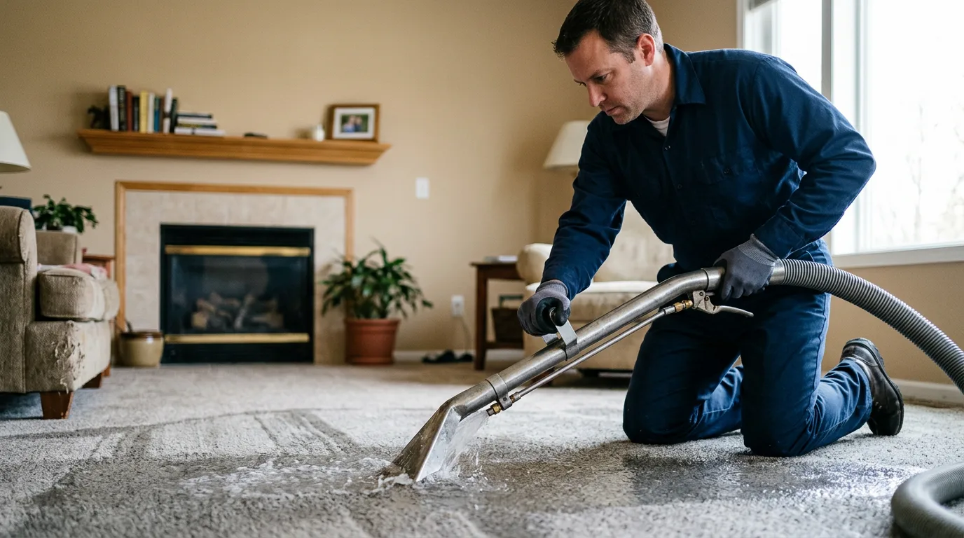 Water damage restoration technician working near Bogota, NJ